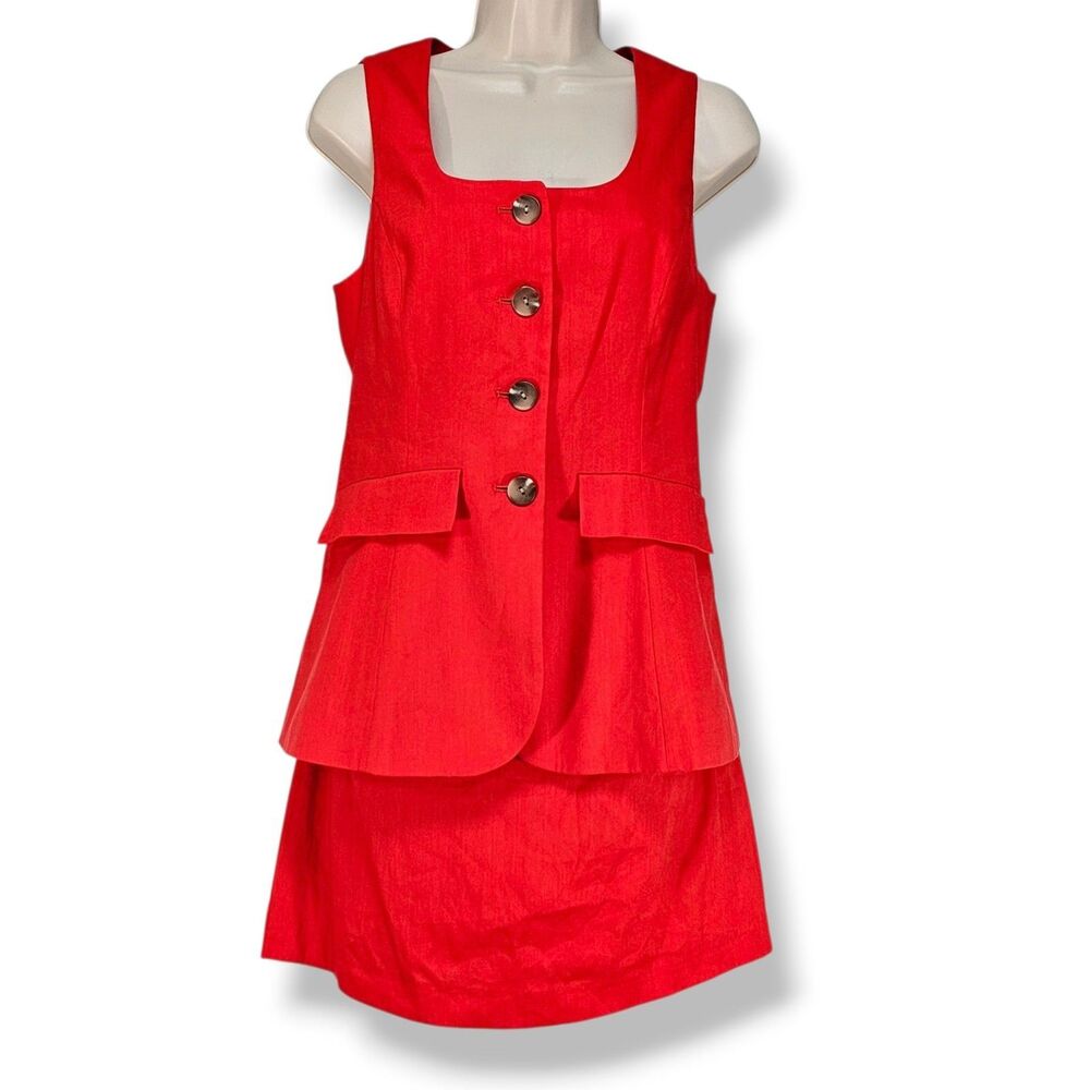 Antonio Melani Rhea Tomato Red Linen Blend Square Neck Skort Romper Mini Dress 4